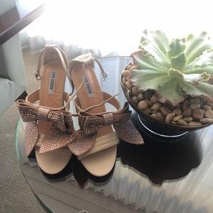 Adorable embellished bow front sandal heels